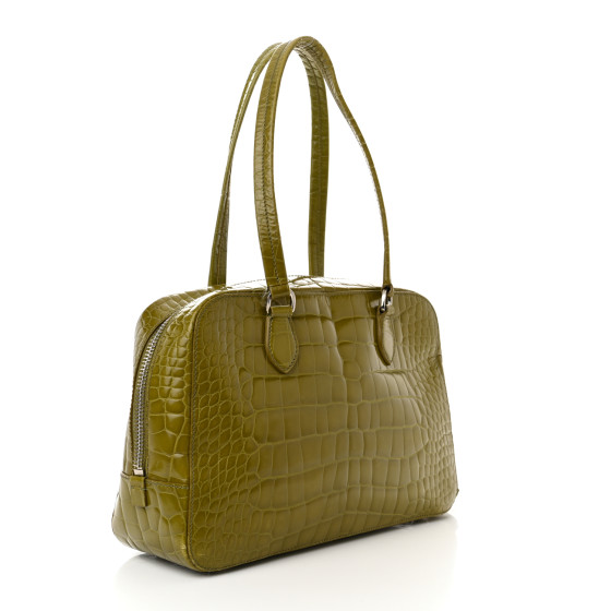バッグ PRADARYO PRADA Calfskin Embossed Crocodile Bauletto Bag Green 1403815