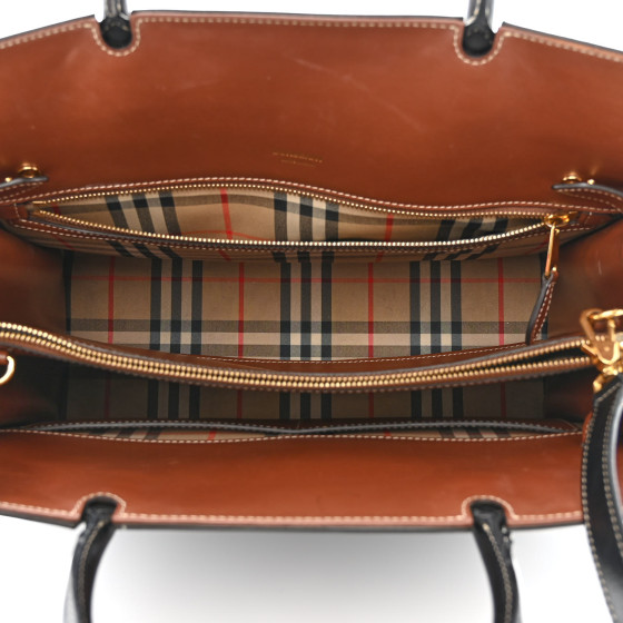 BURBERRY Calfskin Vintage Check Medium Two Handle Title Bag