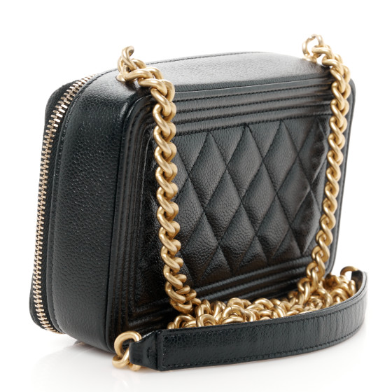 CHANEL Caviar Quilted Small Boy Clutch With Chain Black