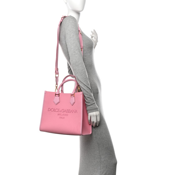 DOLCE & GABBANA Canvas Embroidered Logo Shopper Tote Pink