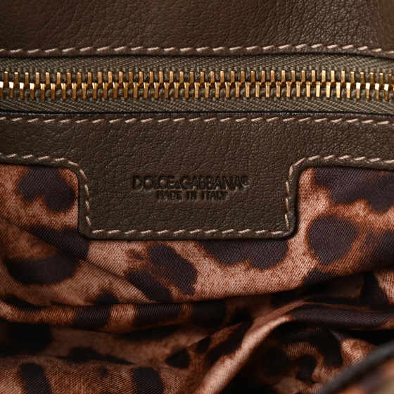 DOLCE & GABBANA Grained Calfskin D Ring Hobo Flap Brown