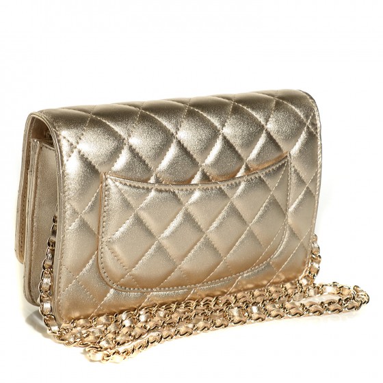 CHANEL Metallic Lambskin Wallet On Chain WOC Gold 109566