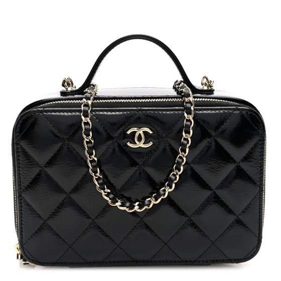 CHANEL Shiny Lambskin Quilted CC Vanity Case Black