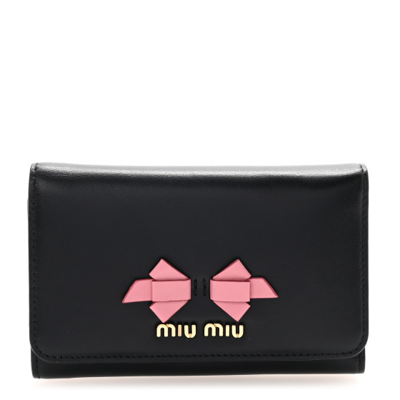 MIU MIU Soft Calf Fiocco Bow Wallet Black Petalo 1654066