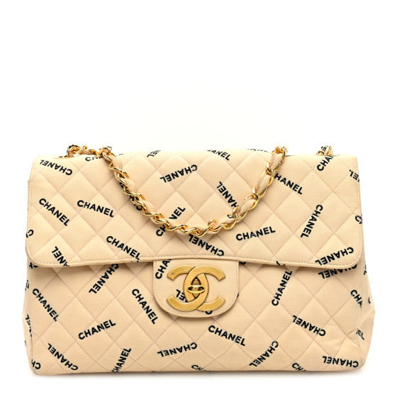 CHANEL Canvas Quilted XL Jumbo Single Flap Beige 1651077