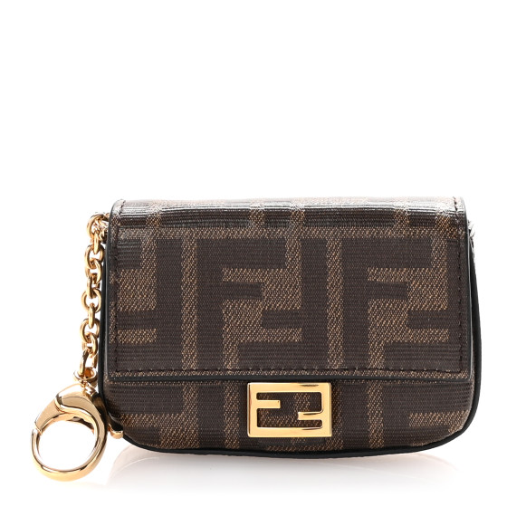 FENDI Glazed Fabric FF 1974 Nano Baguette Charm Mogano Panna
