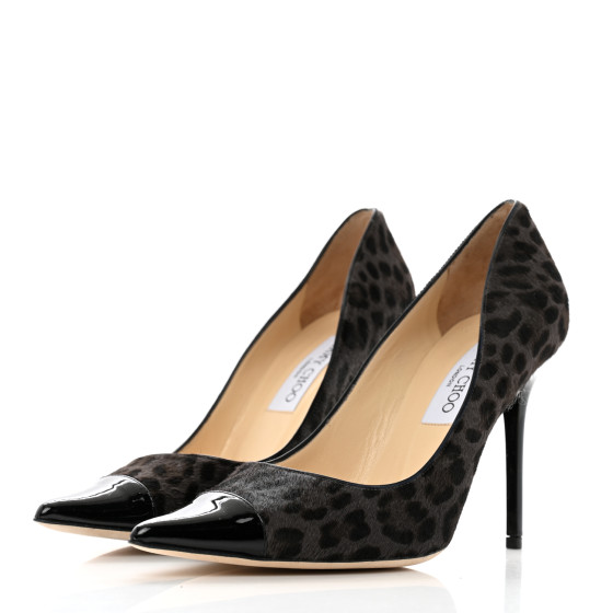 JIMMY CHOO Pony Hair Patent Calfskin Leopard Print Mika 85