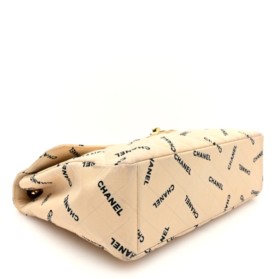 CHANEL Canvas Quilted XL Jumbo Single Flap Beige 1651077