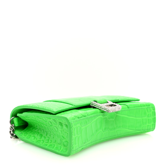 25SS new/BALENCIAGA Hourglassチェーンウォレット Wallet Green Balenciaga Hourglass Croc-Embossed Wallet on Chain | Neiman