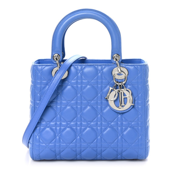CHRISTIAN DIOR Lambskin Cannage Medium Lady Dior Blue Persan 1648415 | FASHIONPHILE