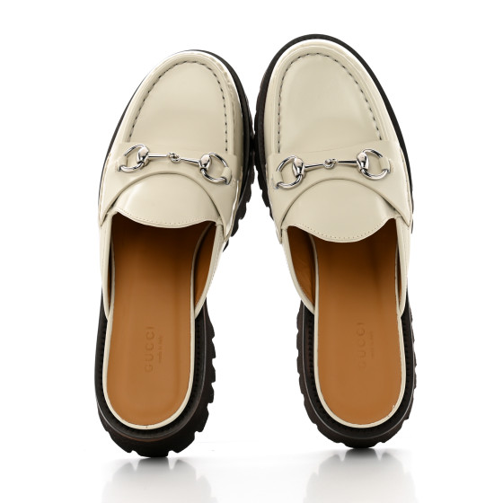 GUCCI Cordovan Lux Horsebit Platform Mules 39 Mystic White