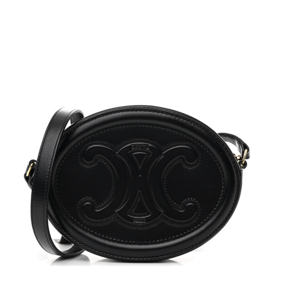 CELINE Smooth Calfskin Cuir Triomphe Oval Bag Black 1652641