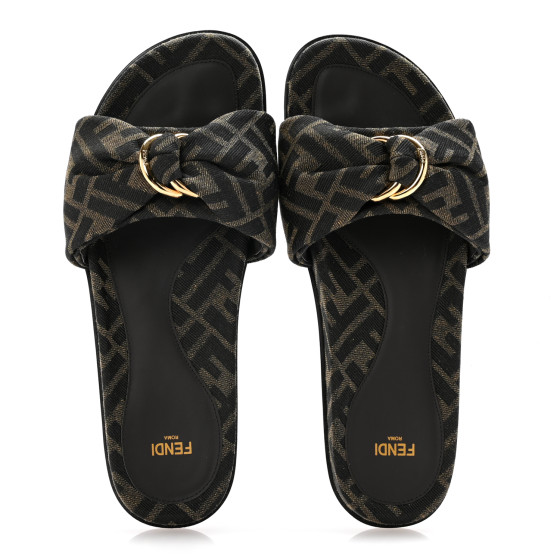FENDI Fabric Jacquard Nappa FF Womens Fendi Feel Slide