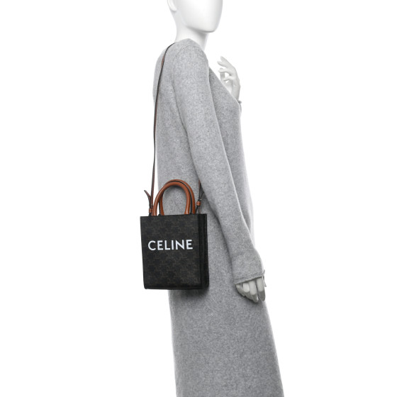 CELINE MINI VERTICAL CABAS タン CELINE Canvas Calfskin Mini Vertical Cabas Natural Tan