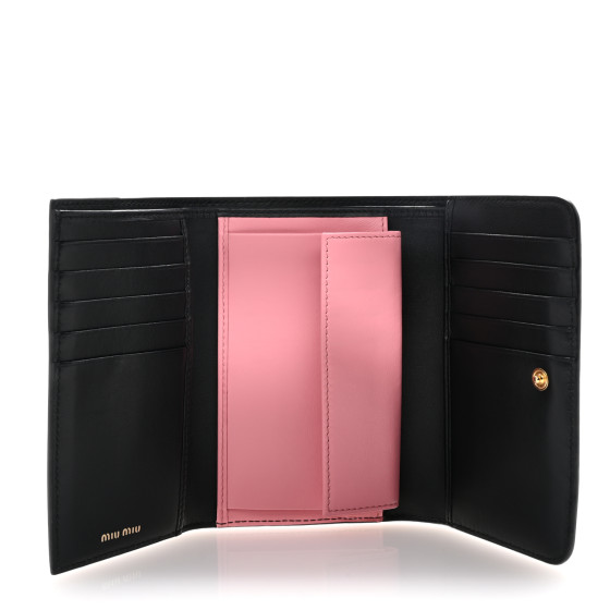 MIU MIU Soft Calf Fiocco Bow Wallet Black Petalo 1654066