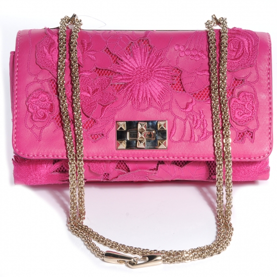 VALENTINO GARAVANI Nappa Lace Girello Flap Pop Fuxia 55317