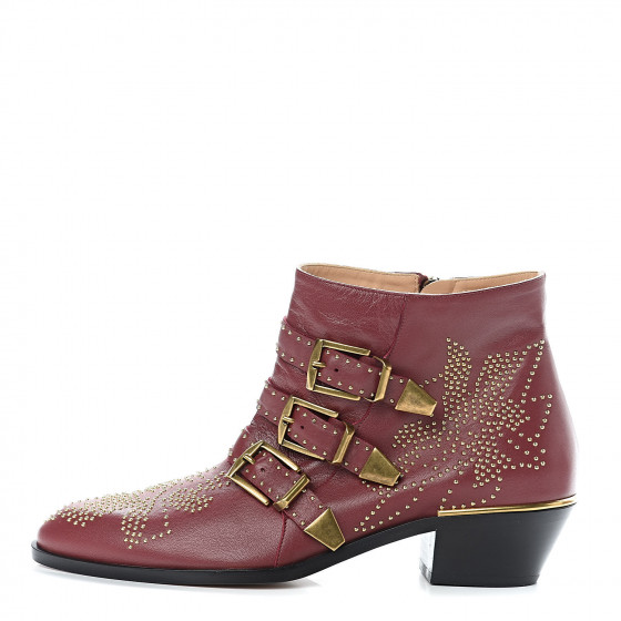 【関税&送料込み】ChloAC Susanna Nappa Leather Ankle Boot CHLOE Nappa Sheepskin Studded Susanna Ankle Boots 40 Cherry