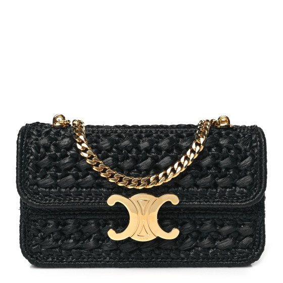 関税込 CELINE CHAIN SHOULDER BAG IN RAFFIA EFFECT TEXTILE CELINE Raffia Effect Claude Chain Shoulder Bag Natural