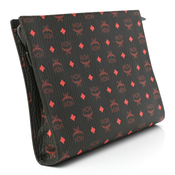 MCM Visetos Large Zip Pouch Winter Moss 1156312 | FASHIONPHILE