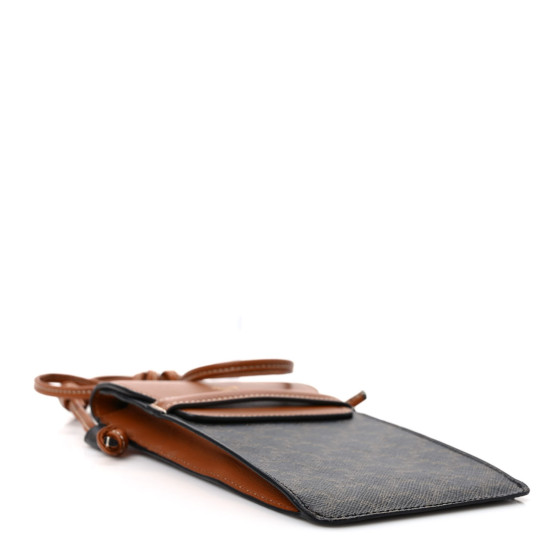 CELINE Triomphe Canvas Lambskin Phone Pouch With Flap Tan