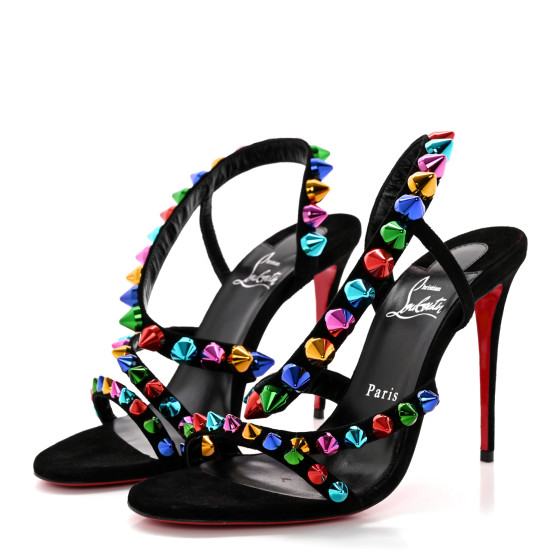 CHRISTIAN LOUBOUTIN Suede Spikita 100 Sandals 39 Black