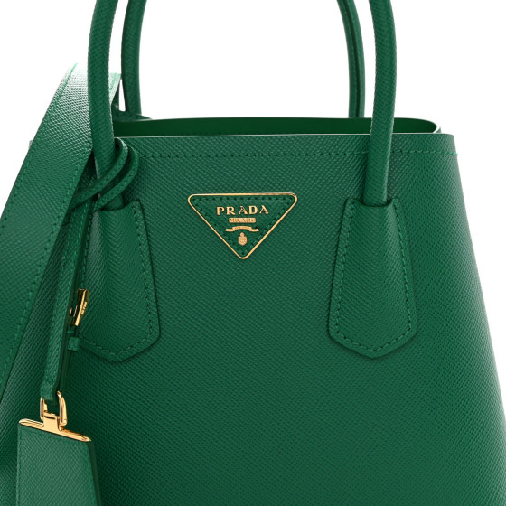 PRADA Saffiano Cuir Mini Double Bag Mango 1344300 | FASHIONPHILE