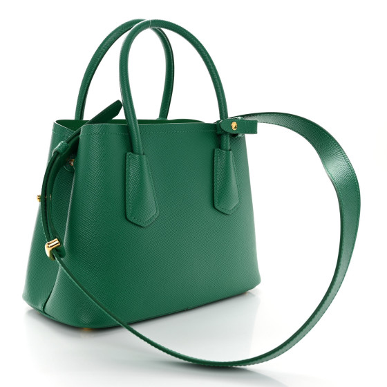 PRADA Saffiano Cuir Mini Double Bag Mango 1344300 | FASHIONPHILE