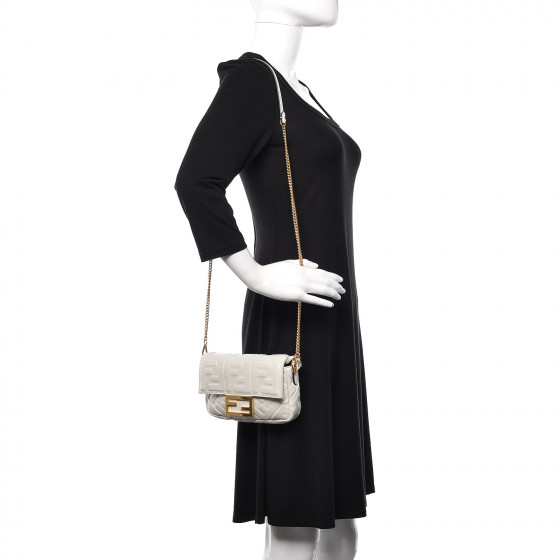 FENDI Nappa FF 1974 Embossed Mini Baguette White 494765
