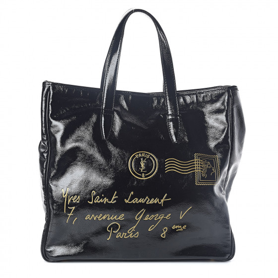 SAINT LAURENT Textured Patent Y-Mail Tote Black 514491