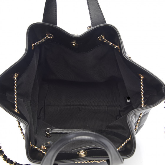 CHANEL Lambskin Quilted CC Dweller Drawstring Tote Black