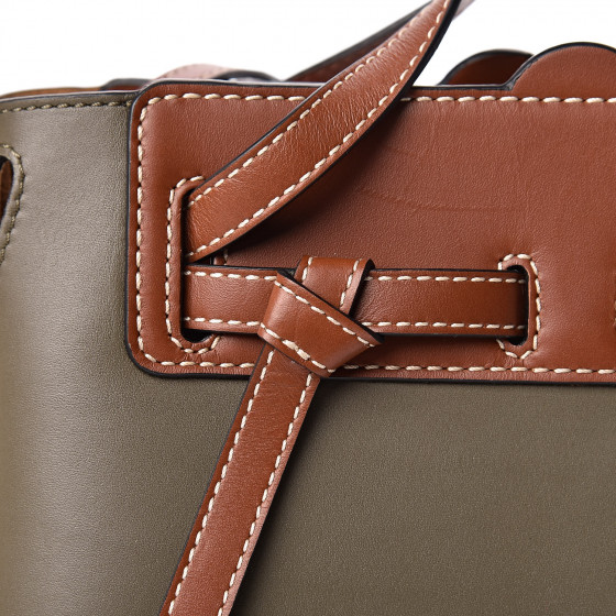 LOEWE Calfskin Linen Mini Lazo Tote Khaki Green 438690