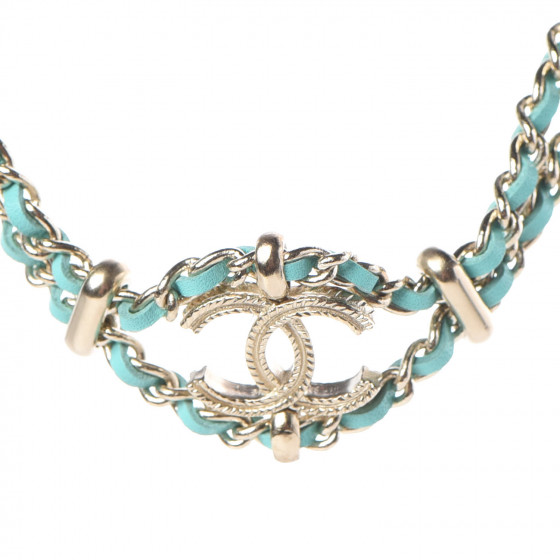 CHANEL Metal Lambskin CC Chain Link Necklace Turquoise