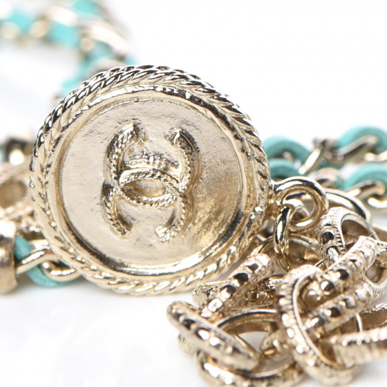 CHANEL Metal Lambskin CC Chain Link Necklace Turquoise