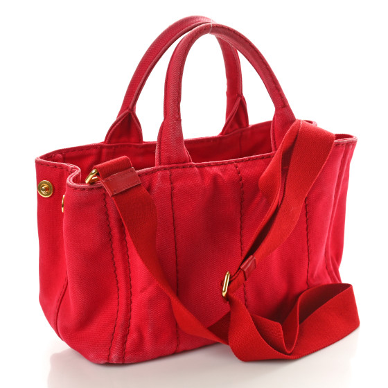 PRADA Canapa Small Logo Tote Rosso 1575131 | FASHIONPHILE
