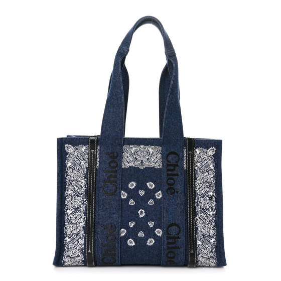 【Chloe】Woody Medium Bag Deep Denim ☆関税送料込み Chloé Woody Medium denim tote bag Chloe