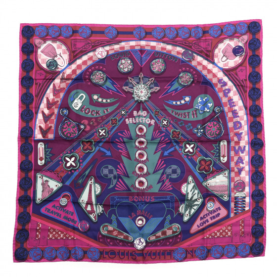 2-1699 LOUISVUITTON ショール LOUIS VUITTON Silk Damier Carre Pinball Square Scarf Magenta