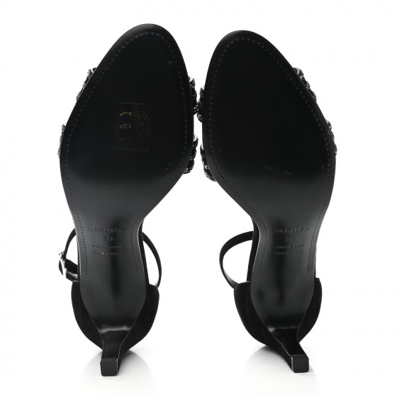 HERMES Suede Goatskin Crystal Premiere 70 Sandals 39 Black