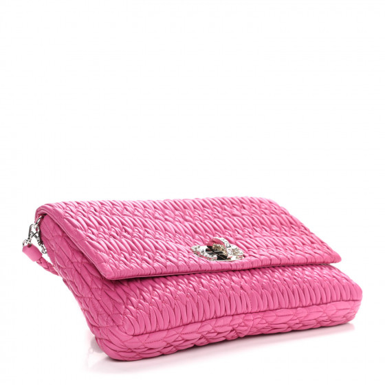MIU MIU Nappa Matelasse Crystal Flap Clutch Fuxia 999982