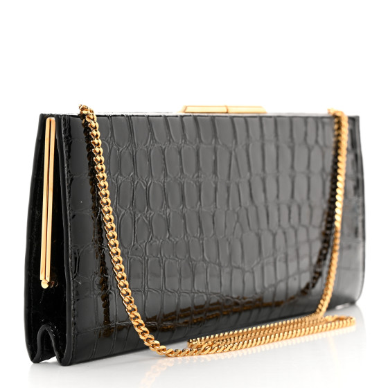 SAINT LAURENT Lacquered Calfskin Crocodile Embossed Small