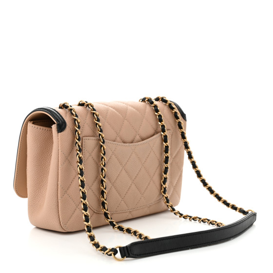 CHANEL Caviar Quilted Small CC Filigree Flap Beige Black