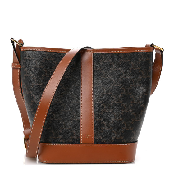 CELINE Triomphe Canvas Calfskin Small Bucket Bag Tan
