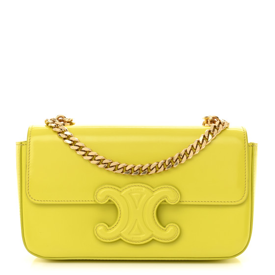 CELINE Shiny Calfskin Cuir Triomphe Chain Shoulder Bag Anis