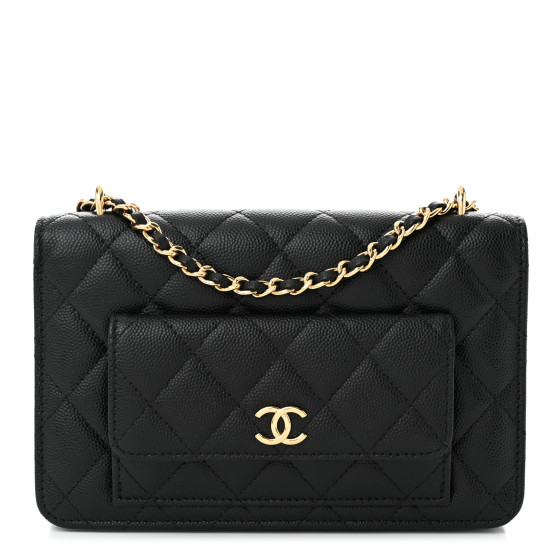 CHANEL Caviar Quilted Pocket Clutch With Chain WOC Black