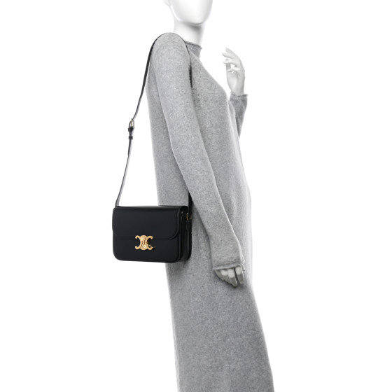 CELINE Shiny Calfskin Medium Triomphe Black