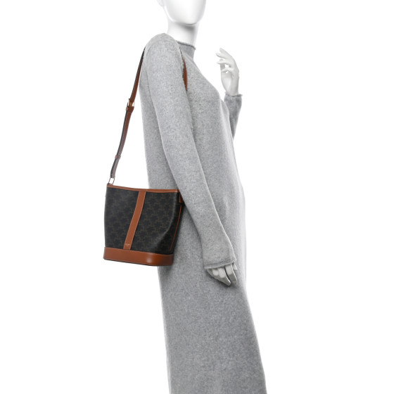 CELINE Triomphe Canvas Calfskin Small Bucket Bag Tan