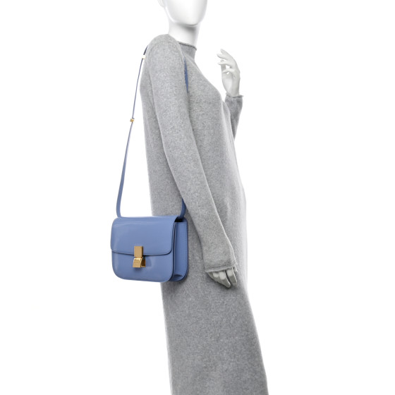 CELINE Spazzolato Calfskin Medium Classic Box Flap Bag Porcelain