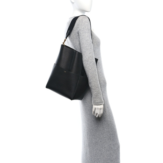 CELINE Soft Grained Calfskin Sangle Bucket Bag Black