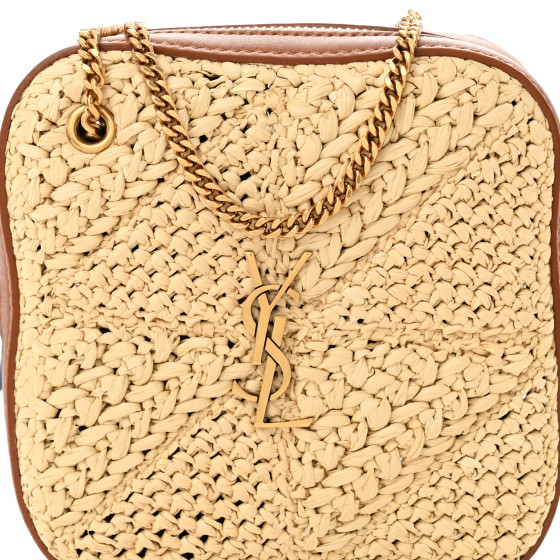 SAINT LAURENT Raffia Calfskin Monogram Jamie Cube Beige