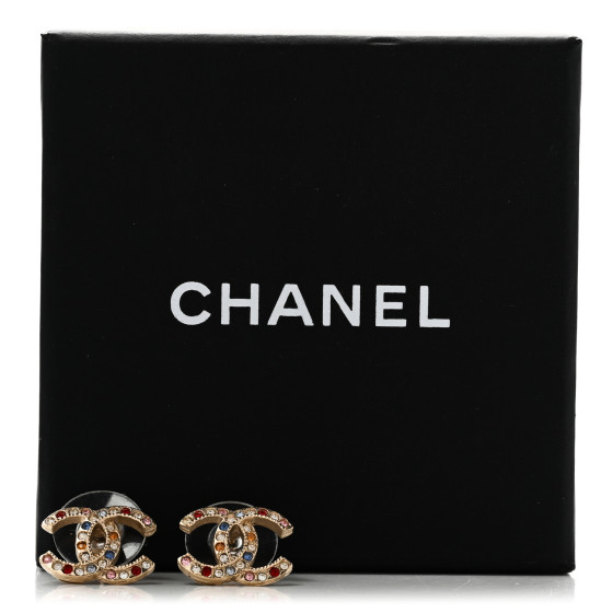 【CHANEL】 CHANEL Crystal Over The Rainbow CC Earrings Gold Multicolor