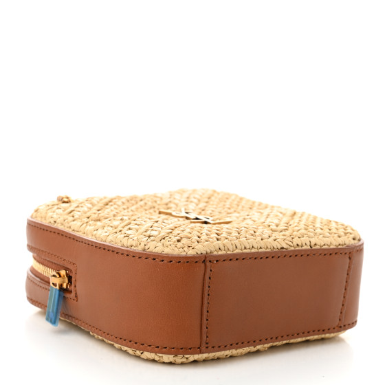 SAINT LAURENT Raffia Calfskin Monogram Jamie Cube Beige